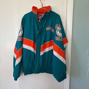 Vintage STARTER Miami Dolphins Teal and Orange Varsity Jacket XL